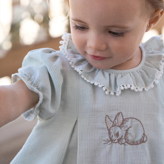 EB Pale Blue Embroidered Bunny Easter Dress