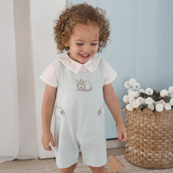 EB Pale Blue Embroidered Bunny Easter Jon Jon