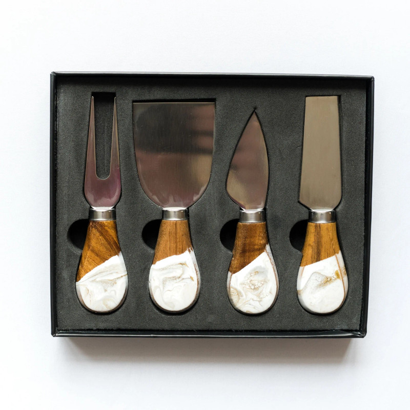 Lynn & Liana Cheese Knife Set of 4 Resin Coated - Gold Quartz