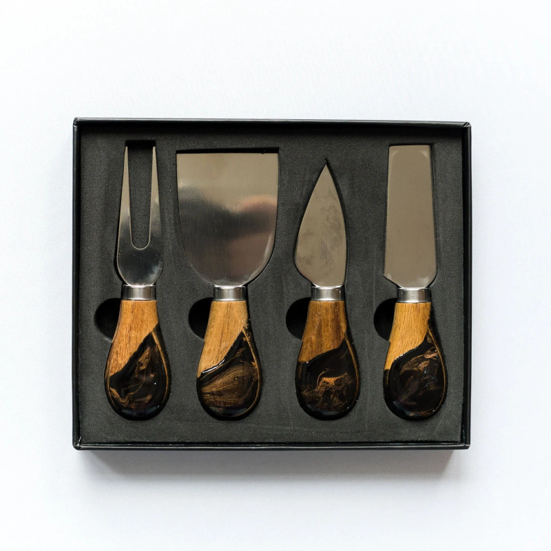 Lynn & Liana Cheese Knife Set of 4 Resin Coated - Black Ember