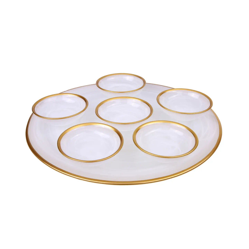 Alabaster White Glass Tray with 6 Bowls