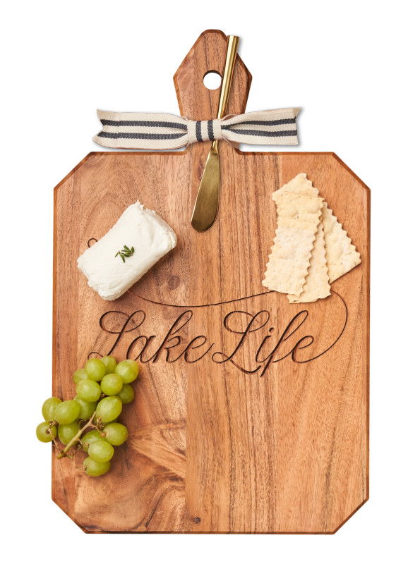Mapleleaf LAKE LIFE 16 x 10 Acacia Heirloom Board with Handle Rectangle with Ribbon and Spreader