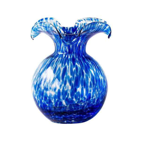Vietri Hibiscus SMALL Fluted Glass Vase Cobalt Tortoiseshell