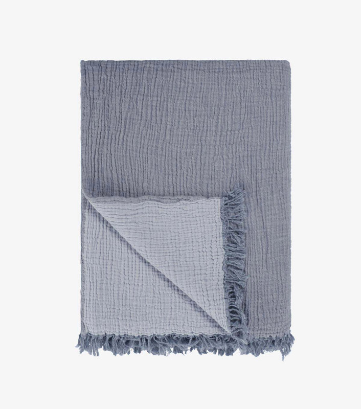 TT Stonewashed Muslin Throw Lt Grey/Dk Grey