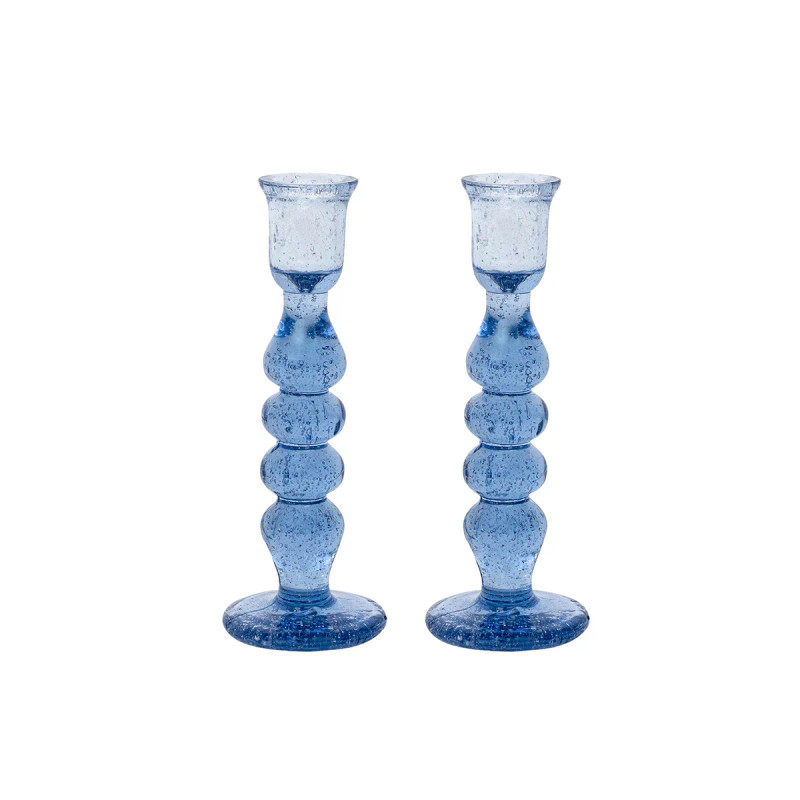 Juliska Provence Glass Candlesticks 7" S/2 in CHAMBRAY