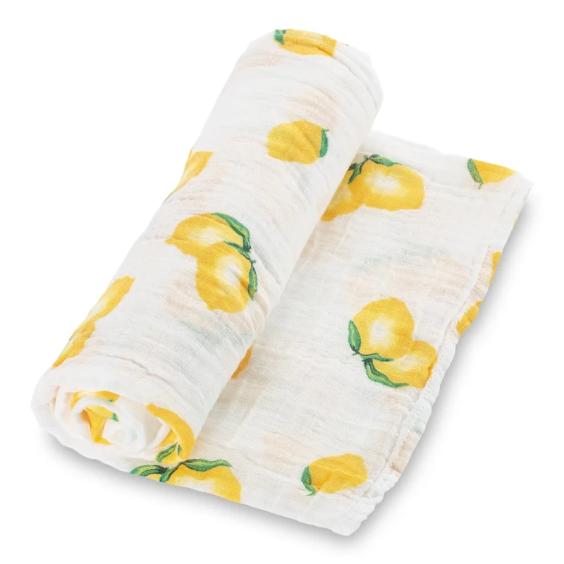 LollyBanks Baby Muslin Swaddle 47x47 Blanket - LEMONS