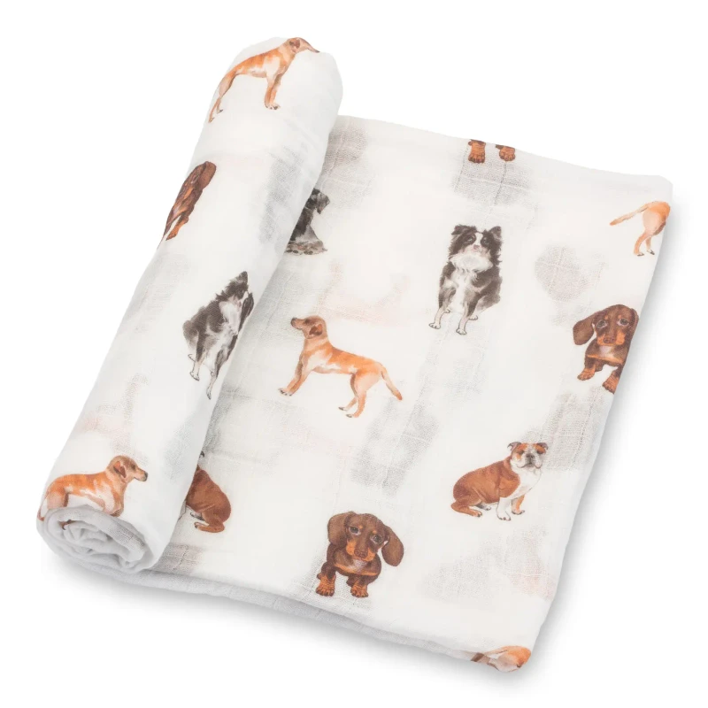 LollyBanks Baby Muslin Swaddle 47x47 Blanket - New Dog