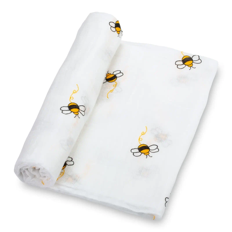 LollyBanks Baby Muslin Swaddle 47x47 Blanket - BEE