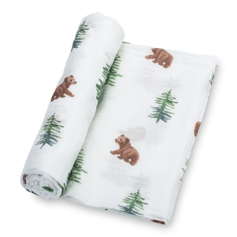 LollyBanks Baby Muslin Swaddle 47x47 Blanket - Baby Bear