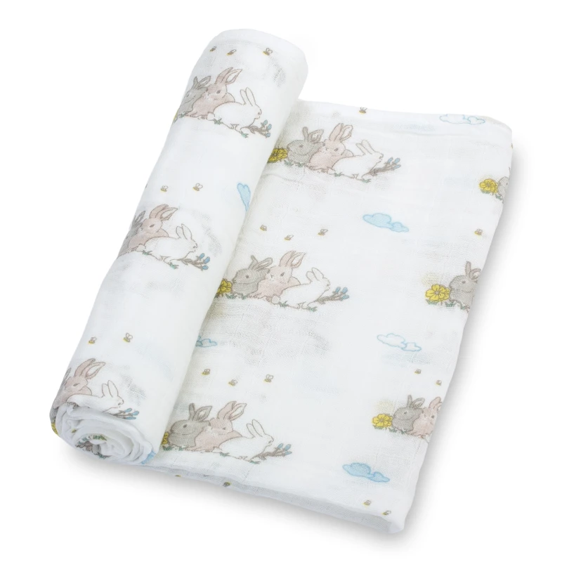 LollyBanks Baby Muslin Swaddle 47x47 Blanket - RABBIT
