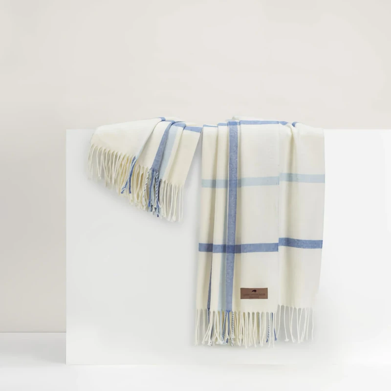 LDU Tattersall Plaid Throw - Denim/Baby Blue