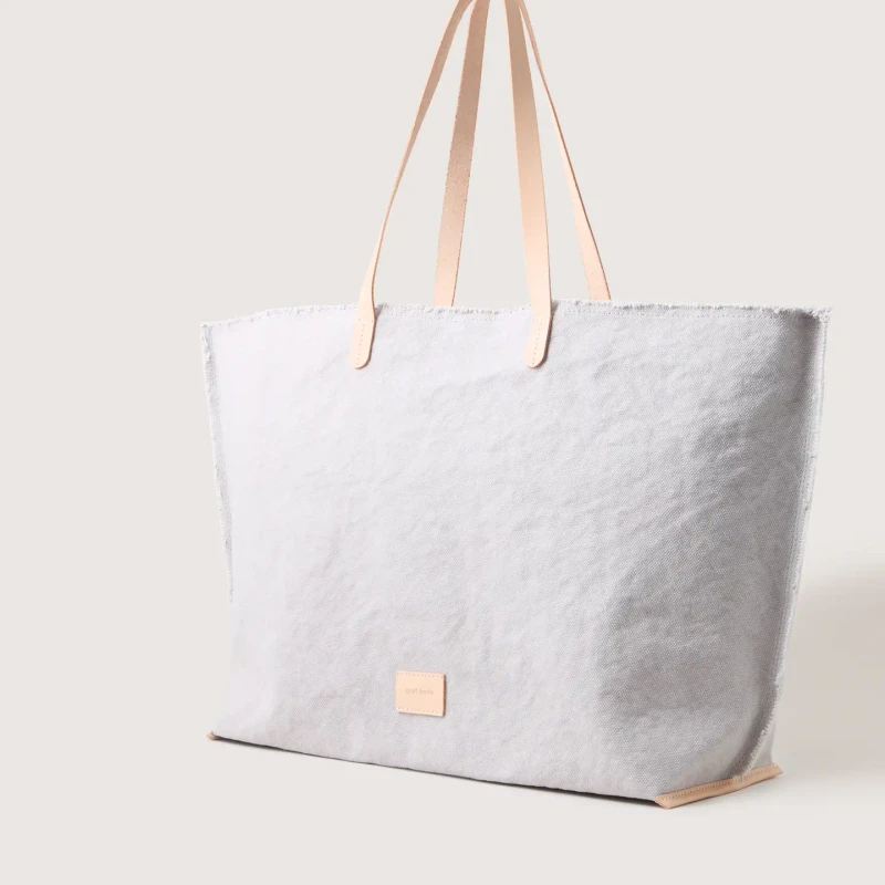 graf lantz Hana Canvas Boat Bag in Stone Vachetta