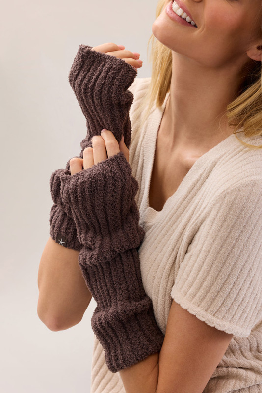 Barefoot Dreams Pointelle Fingerless Gloves - UMBER