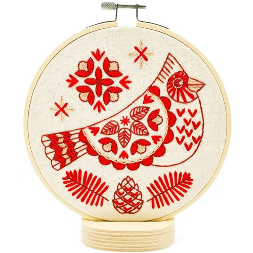 Folk Red Cardinal  Complete Embroidery Kit