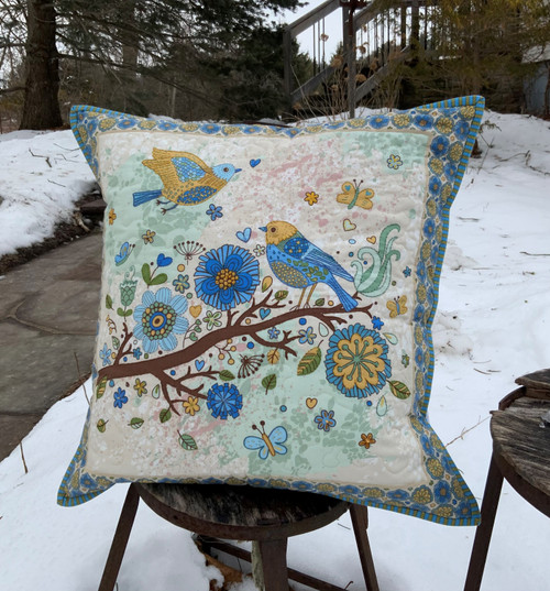 Embroidered Bird Song Pillow Kit - BLUE