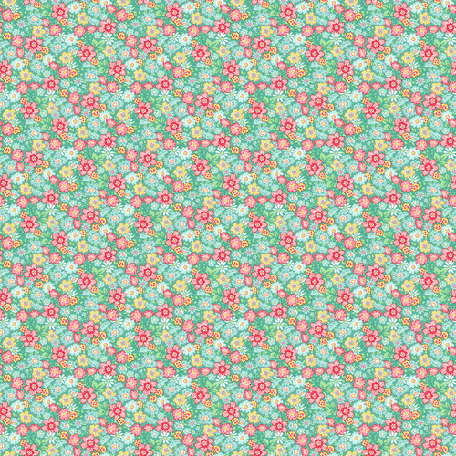 QUILTING IN BLOOM - Packed Floral - Turq.  Multi