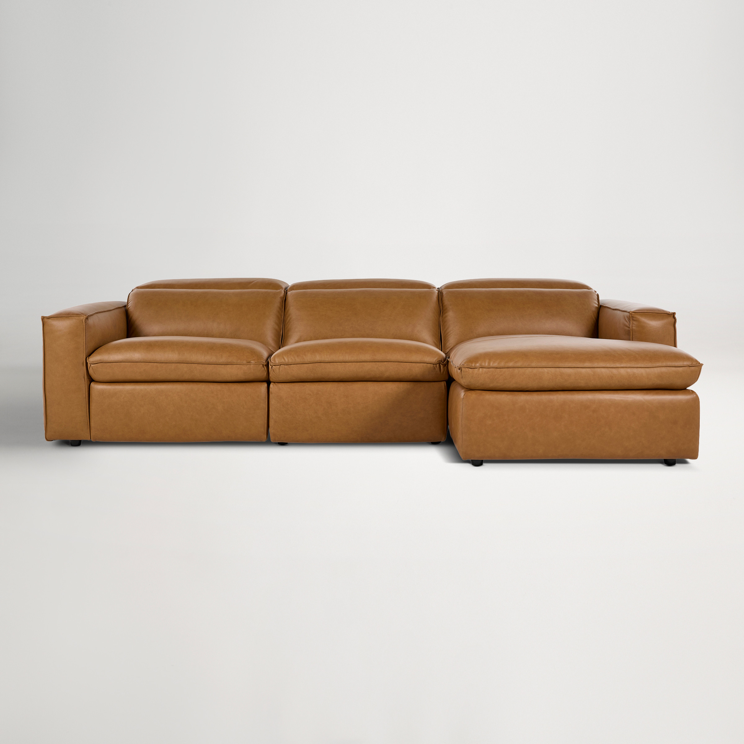 Abode Leather Recliner Right Chaise Sofa -  Grange Tan