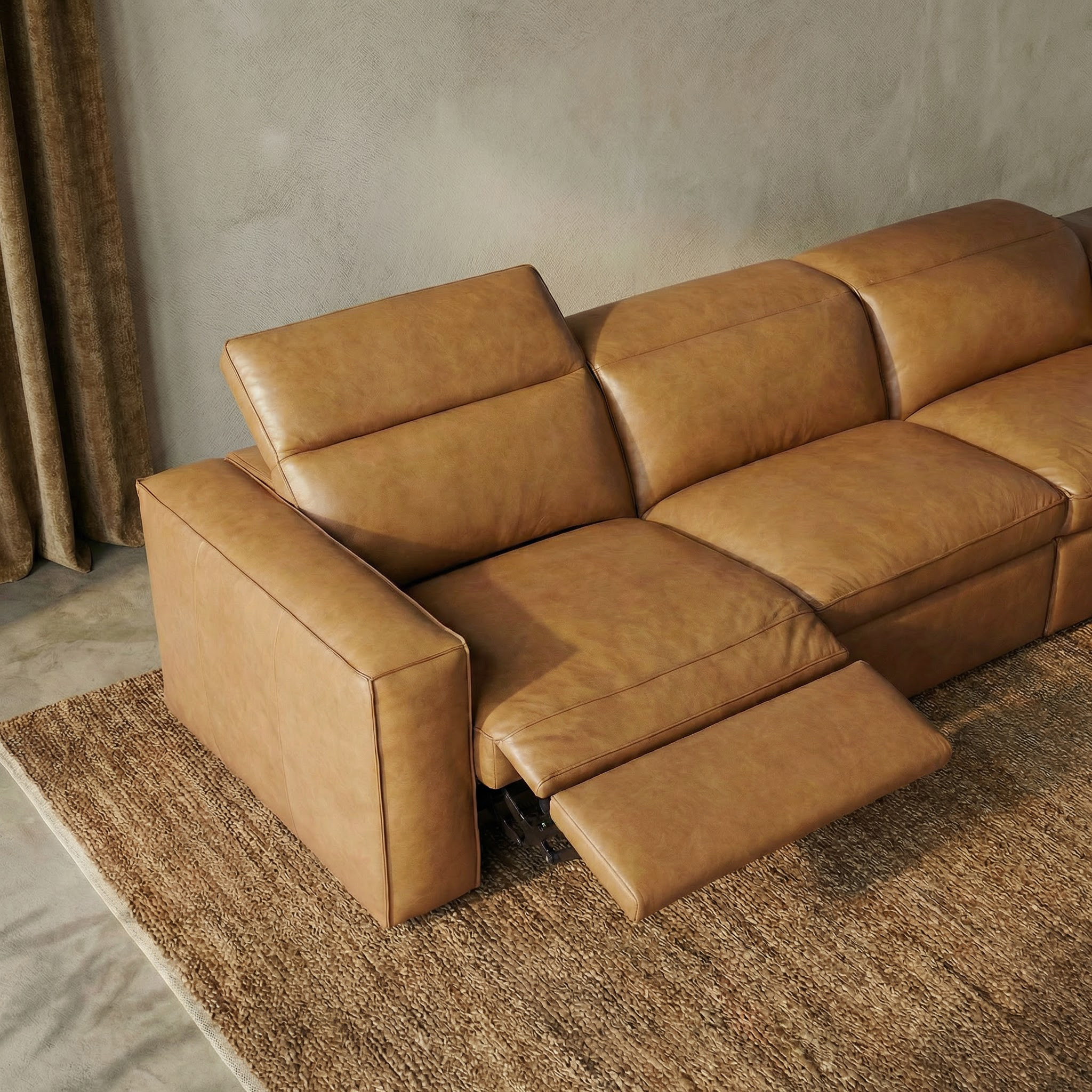 a tan couch in a room