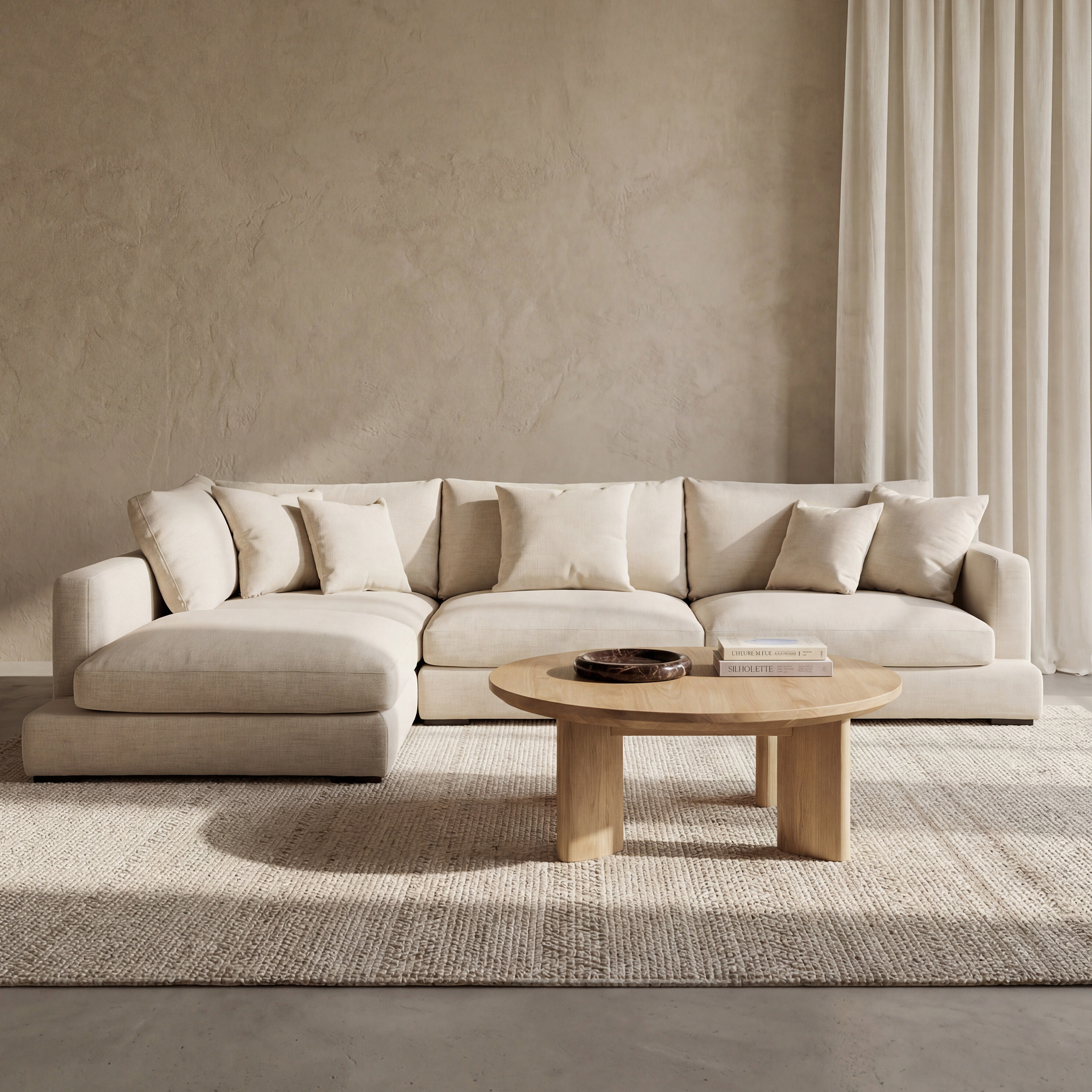 a white couch with a coffee table