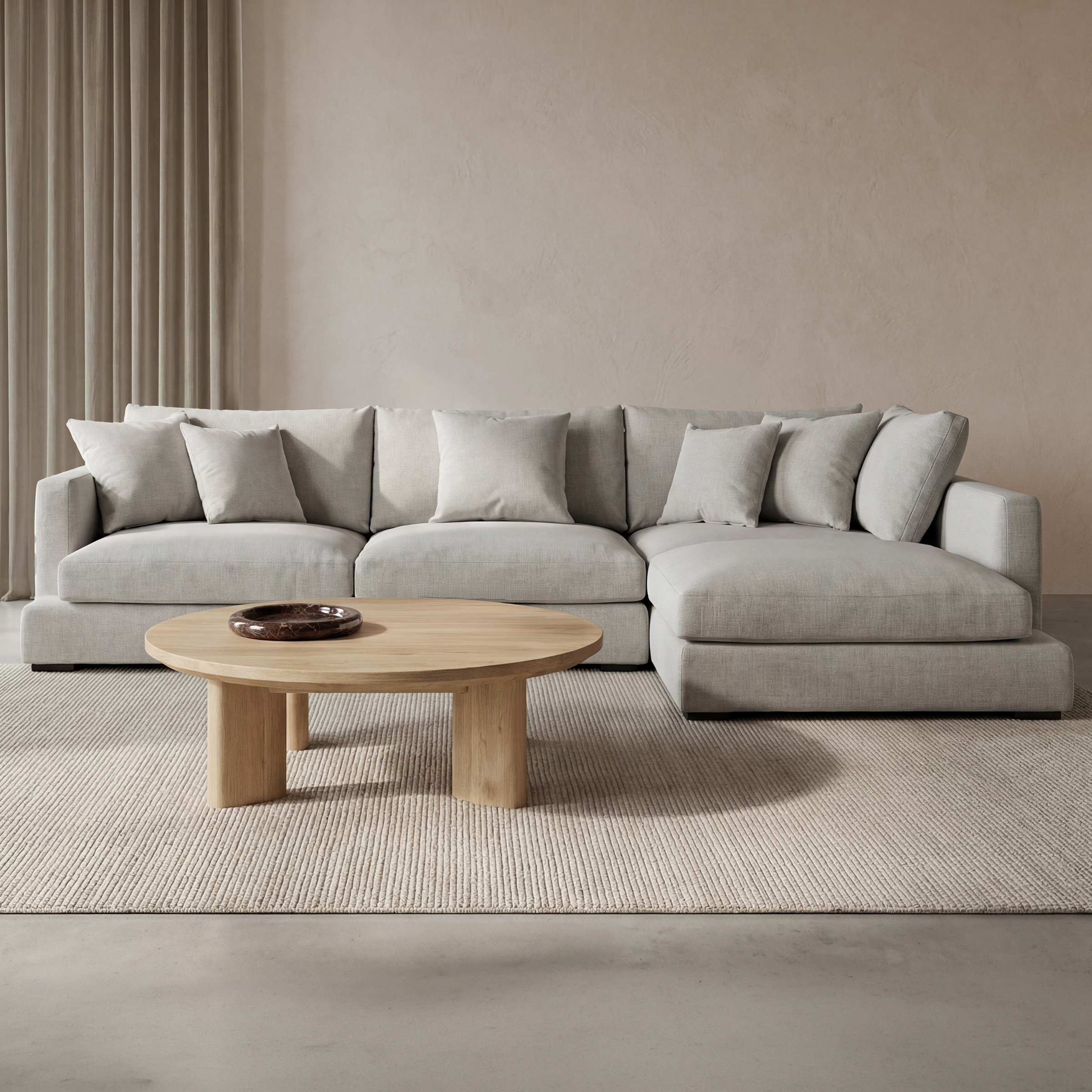 a white couch with a coffee table