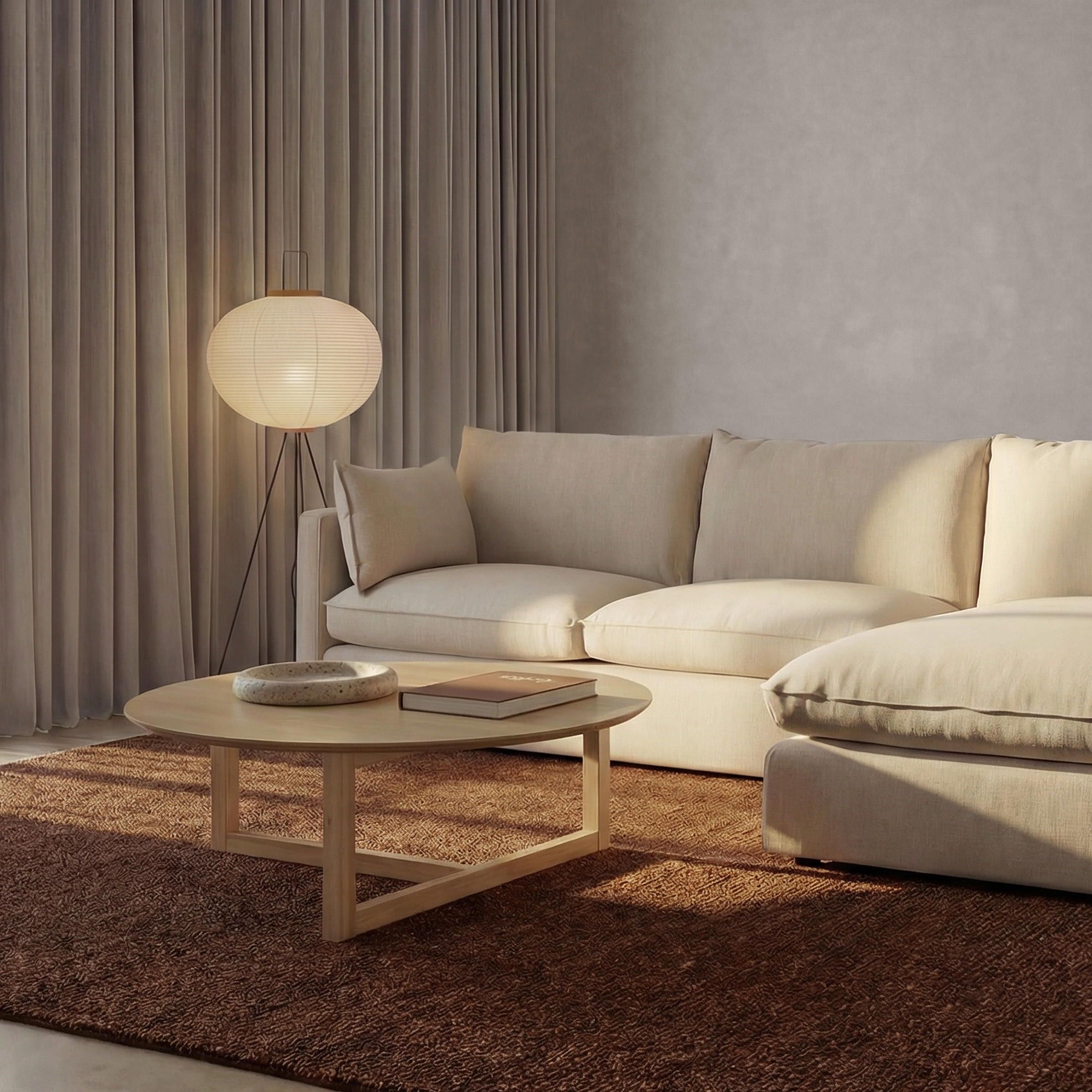 a white couch with a coffee table