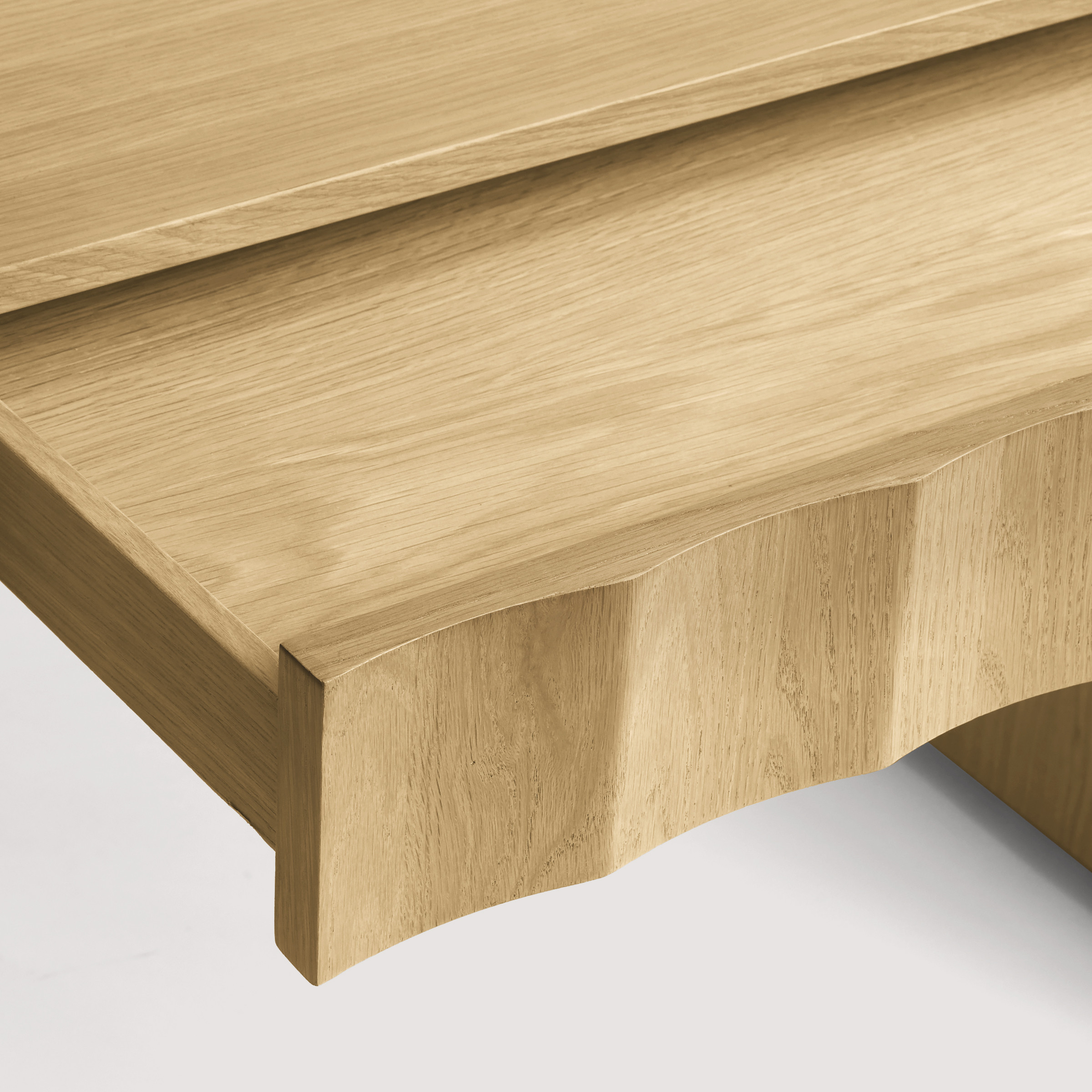 a wooden shelf with a white background