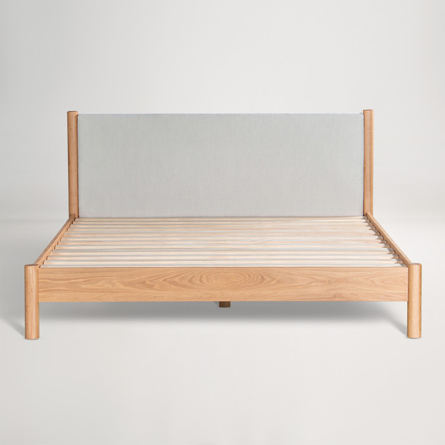 Ollie Queen Bed -  Natural Fabric/Oak