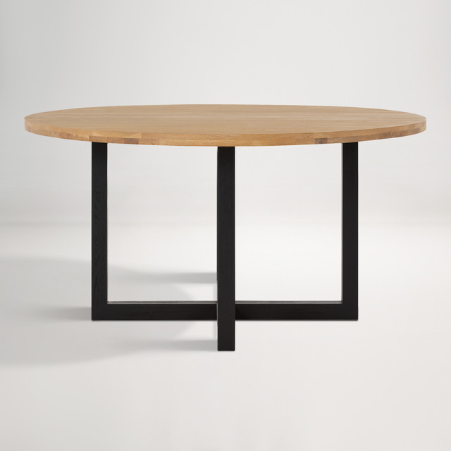 Bronte Oak Round Dining Table 150cm - Brushed Oak/Black