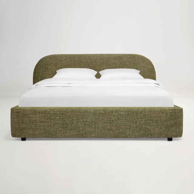Arlo Floating King Bed with Curved Headboard - Cleo Green