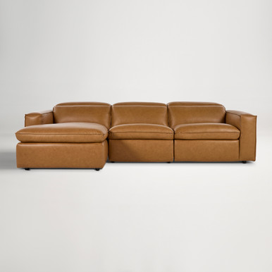 Abode Leather Recliner Left Chaise Sofa -  Grange Tan