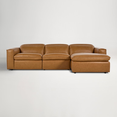 Abode Leather Recliner Right Chaise Sofa -  Grange Tan