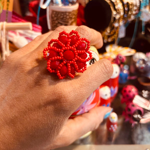 Red chaquira ring
