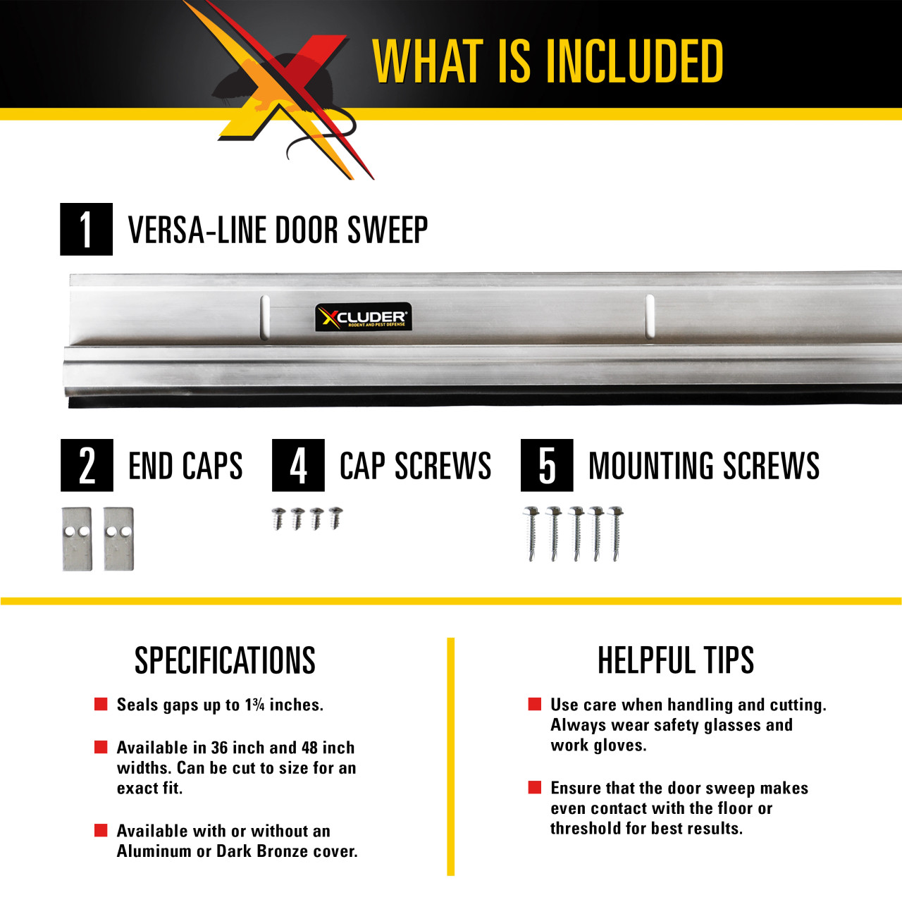 Versa-Line Rodent Proof Door Sweeps, Mill Finish, No Cover - For