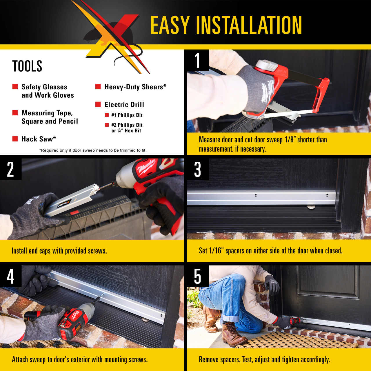 Versa-Line Rodent Proof Door Sweeps, Mill Finish, No Cover - For