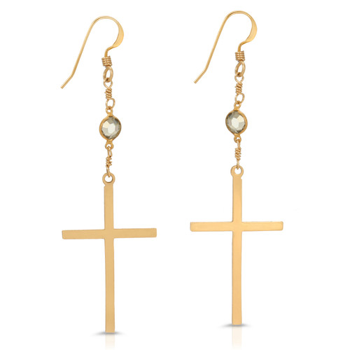 14KT Gold Filled Faith Cross Earrings with Black Diamond Crystals