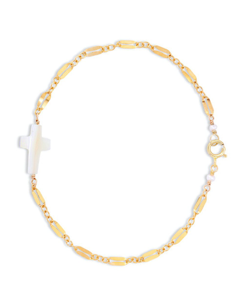 14KT Gold Filled Mother of Pearl Cross Bracelet