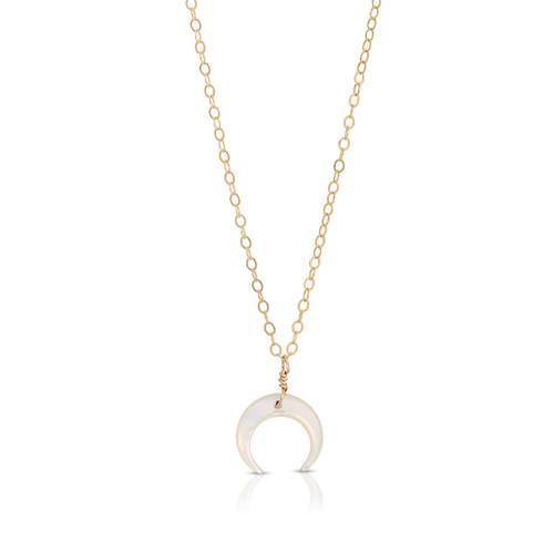 14KT Gold Filled Mother of Pearl Crescent Moon Necklace
