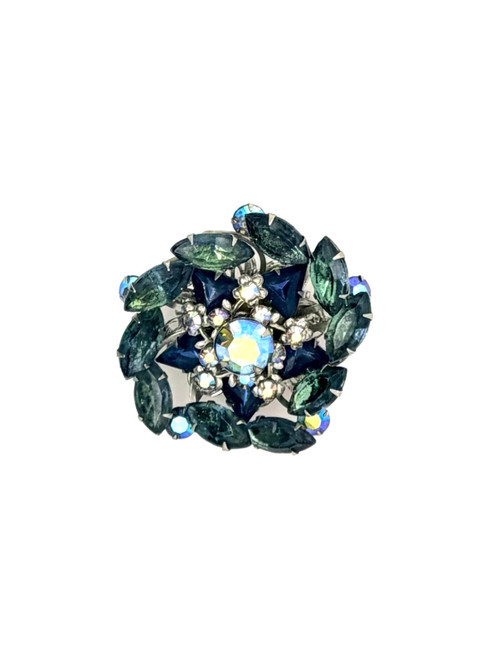 Vintage 50's Green & Blue Rhinestone Brooch