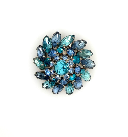 Vintage Ocean Blue Rhinestone Brooch