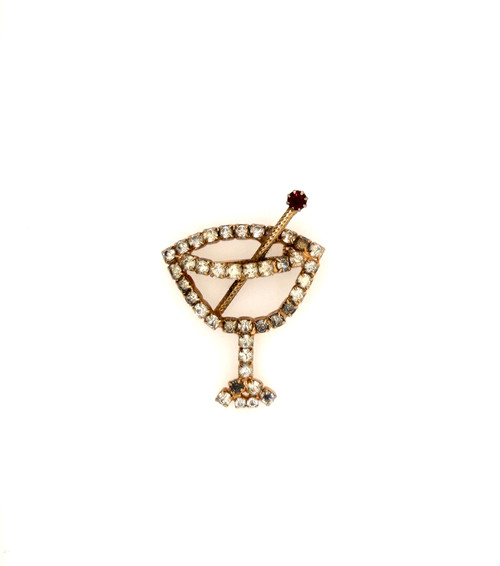 Vintage 80's Rhinestone Martini Glass Brooch