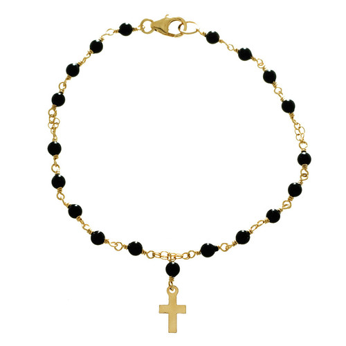 14KT Gold Filled Petit Pearl Rosary Bracelet in Onyx