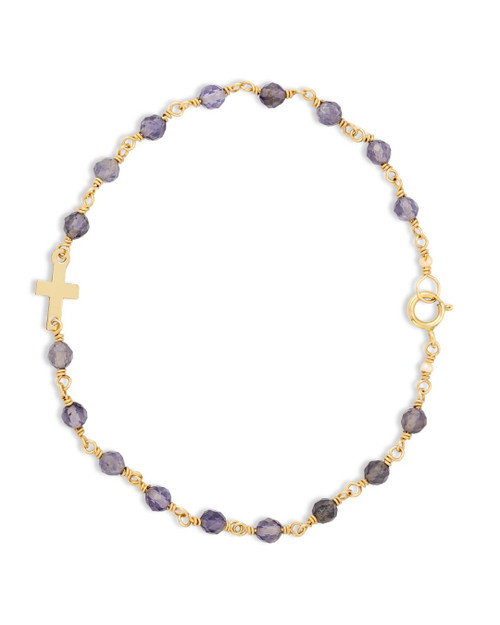 14KT Gold Filled Baby Side Cross Bracelet in Sapphire Crystal