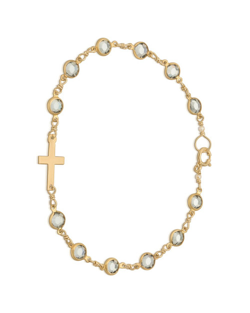 14KT Gold Filled Mama Side Cross Bracelet in Black Diamond Crystal Channels