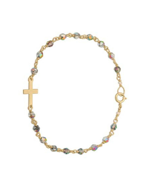 14KT Gold Filled Mama Side Cross Bracelet in Vitral Crystals 