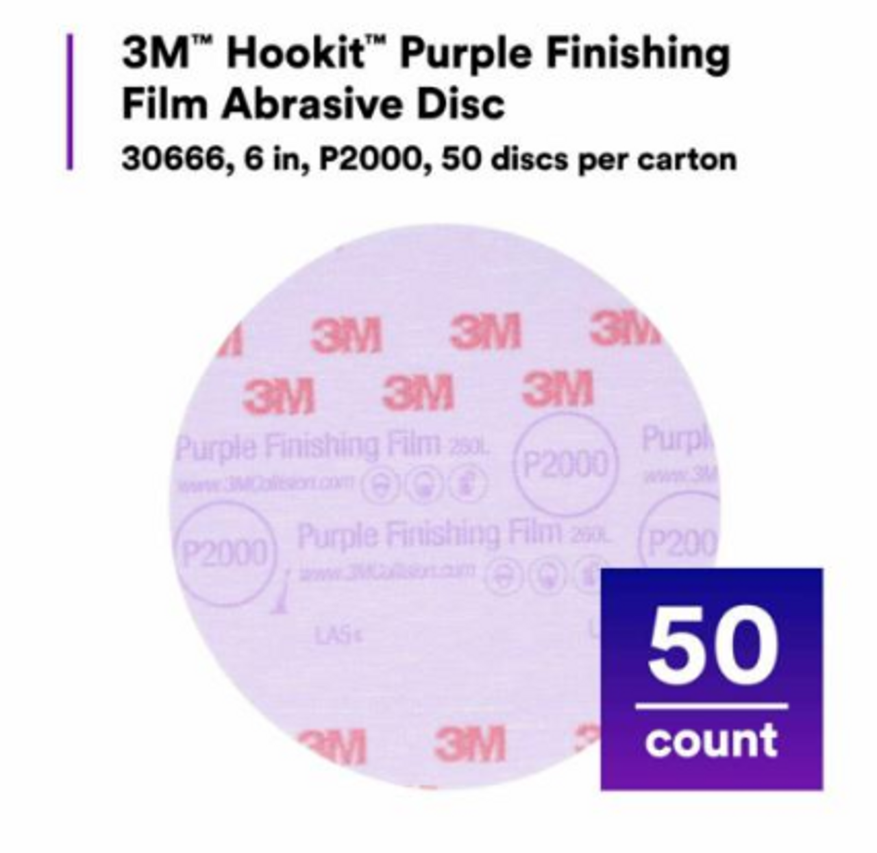 Hookit™ Purple Finishing Film Abrasive Disc 6" 2000 Grit, 50 discs per carton