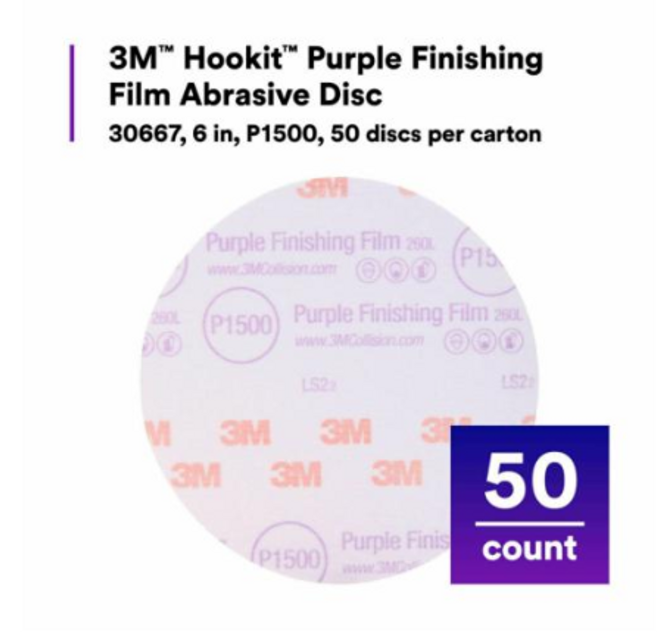 Hookit™ Purple Finishing Film Abrasive Disc 6" 1500 Grit, 50 discs per carton
