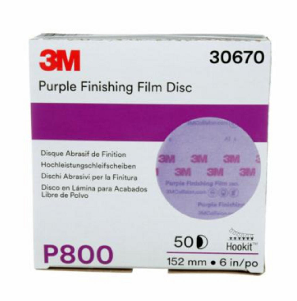 Hookit™ Purple Finishing Film Abrasive Disc 6" 800 Grit,  50 discs per carton,