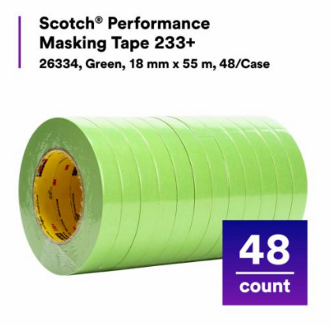 Scotch® Performance Masking Tape Green, 18 mm x 55 m, 48/Case