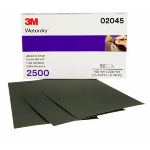 3M™ Wetordry™ Abrasive Sheet 2500 Grit  5 1/2 x 9 in 50 sheets per carton