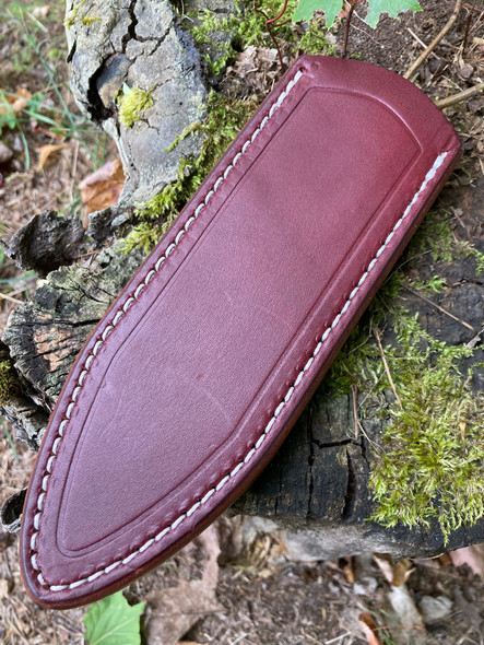 Delta Shield Standard Leather Belt Sheath. Burgundy English Bridle leather with white thread shown